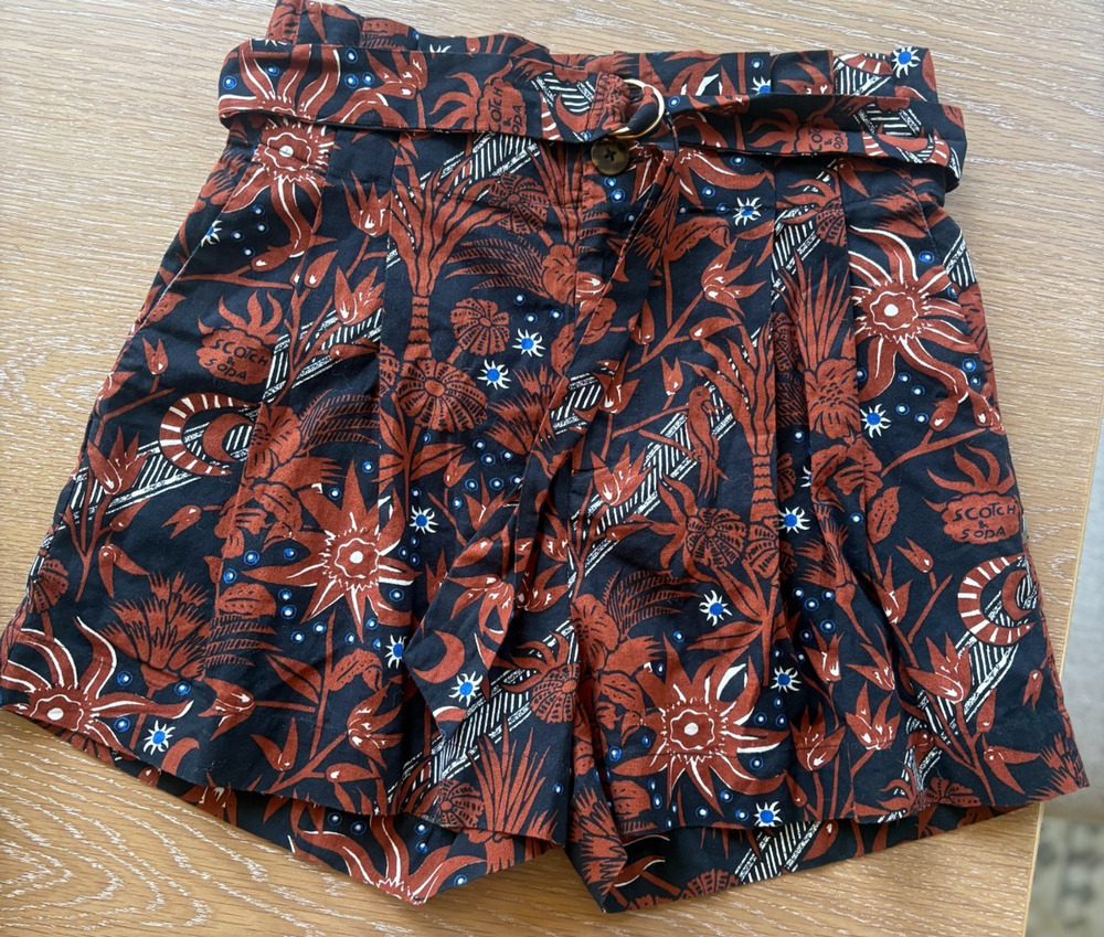 Scotch & Soda Starfish Sun Ray Print Belted Shorts Women's Small 2-6 Boho